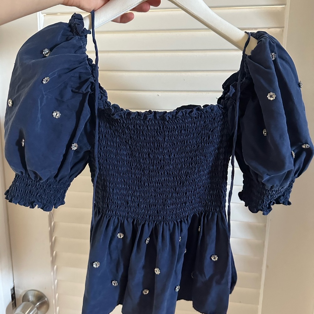 Hill House Blue Blouse with crystal embellishment